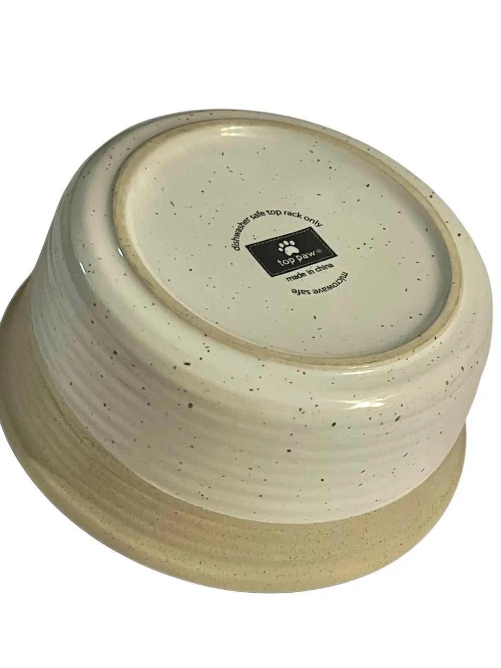 Top Paw Two Tone Ceramic Pet Bowl Gold/Cream “Lets Eat” Bone in Bottom 6” x 3”